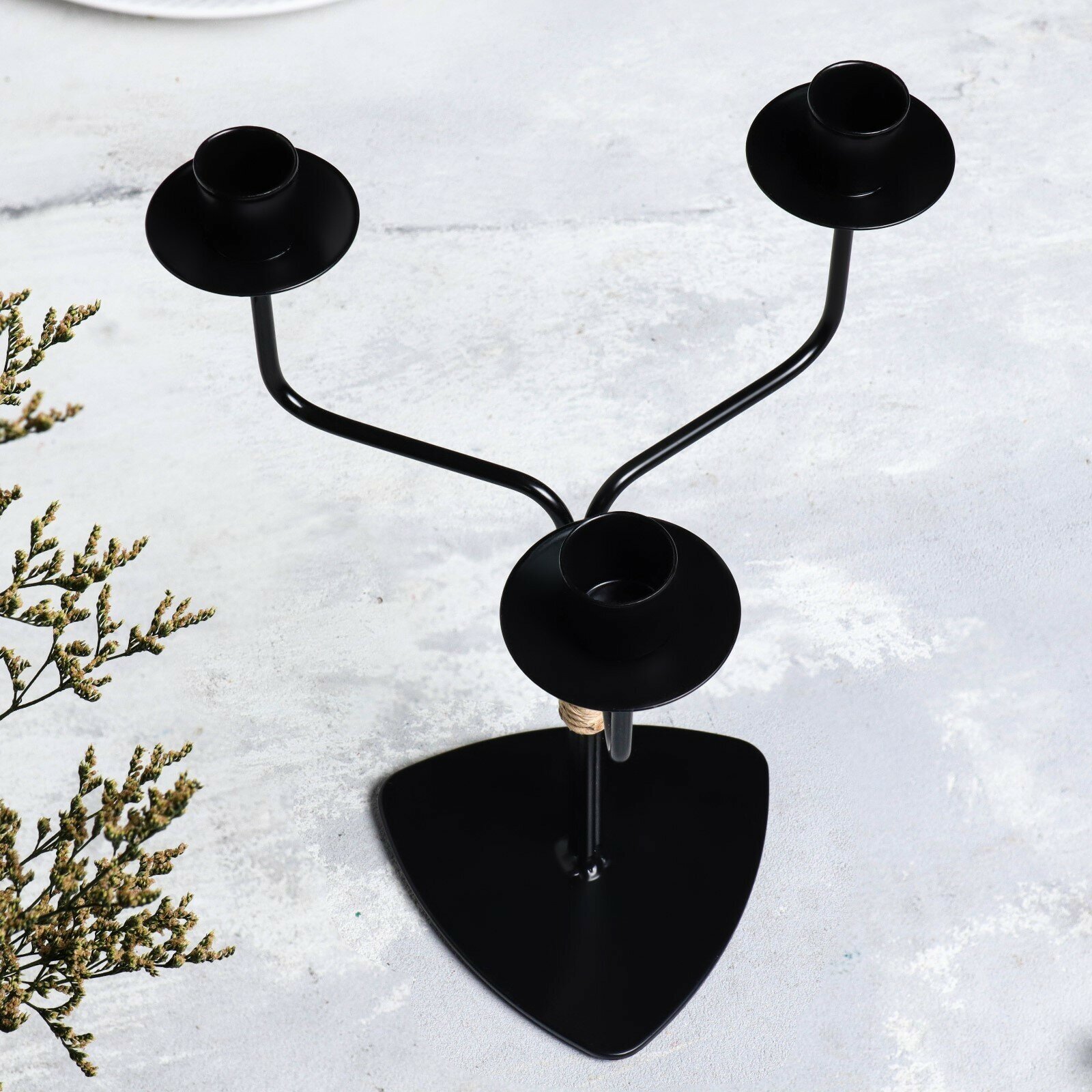 Подсвечник металл на 3 свечи "Шандал", 26,2х20,5 см, чёрный муар - фотография № 10
