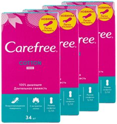 Прокладки ежедневные женские Carefree Кефри Cotton Fresh гигиенические ароматизированные прокладки 4 уп по 34 шт