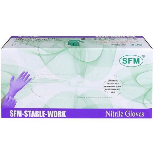 Перчатки нитриловые смотровые SFM-STABLE-WORK, медицинские, нестерильные, неопудренные, удлинённая манжета, Размер L (8-9), SFM, Германия, 50 пар