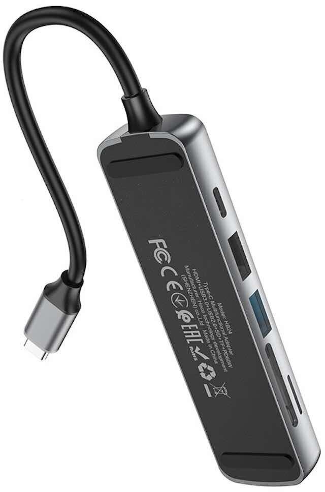 Концентратор USB разветвитель TYPE-C картридер (6 в 1) Гнёзда HDMI USB30 USB 20 SD TF PD / HB24