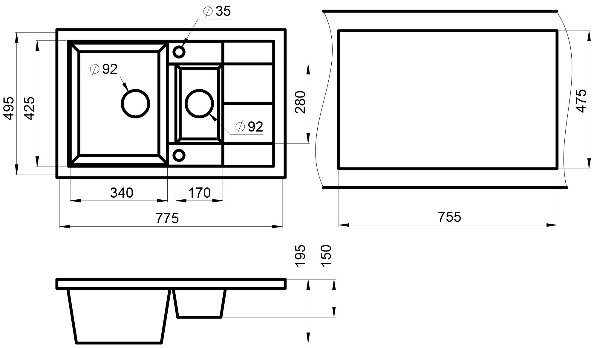 Мойка для кухни 7802 Granula, белый (акрктик), врезная, кварцевая, раковина для кухни - фотография № 4