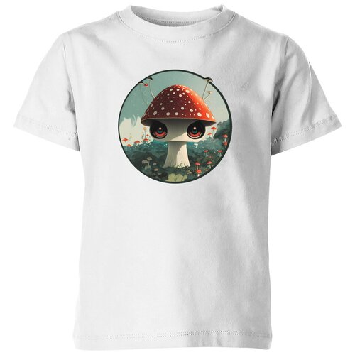 детская футболка грибы с глазами лесной дух 152 красный Футболка Us Basic, размер 6, белый