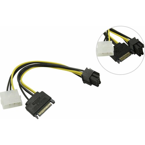 Переходник питания для видеокарт Orient C578 0.2 метра (Molex 8981, SATA 7-pin -> PCI-E 6/8pin)