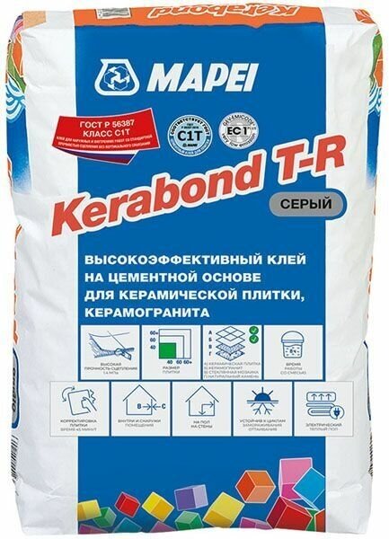 Мапей Керабонд Т-Р клей для плитки и керамогранита (25кг) серый / MAPEI Kerabond T-R клей для плитки и керамогранита (25кг) серый