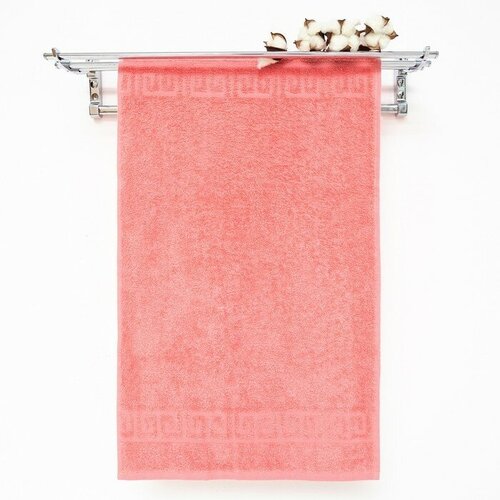 VS Текстиль Полотенце махровое с греческим бордюром 70х140 см, SUNKIST CORAL, хлопок 100%, 430г/м2