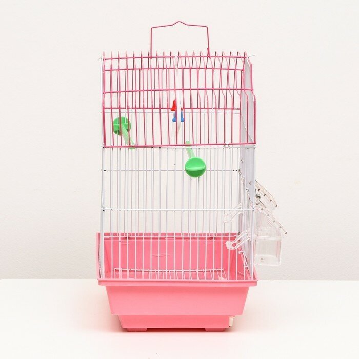 Клетка для птиц фигурная с кормушкками, 30 х 23 х 39 см, розовая - фотография № 2