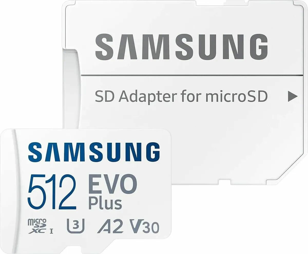 Карта памяти micro SDXC 512Gb Samsung EVO Plus UHS-I U3 + ADP (R/W 130 Mb/s)