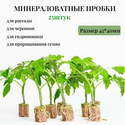 Минераловатные пробки из агроваты для выращивания рассады, укоренения черенков, проращивания семян , гидропоники 25шт 45*40мм