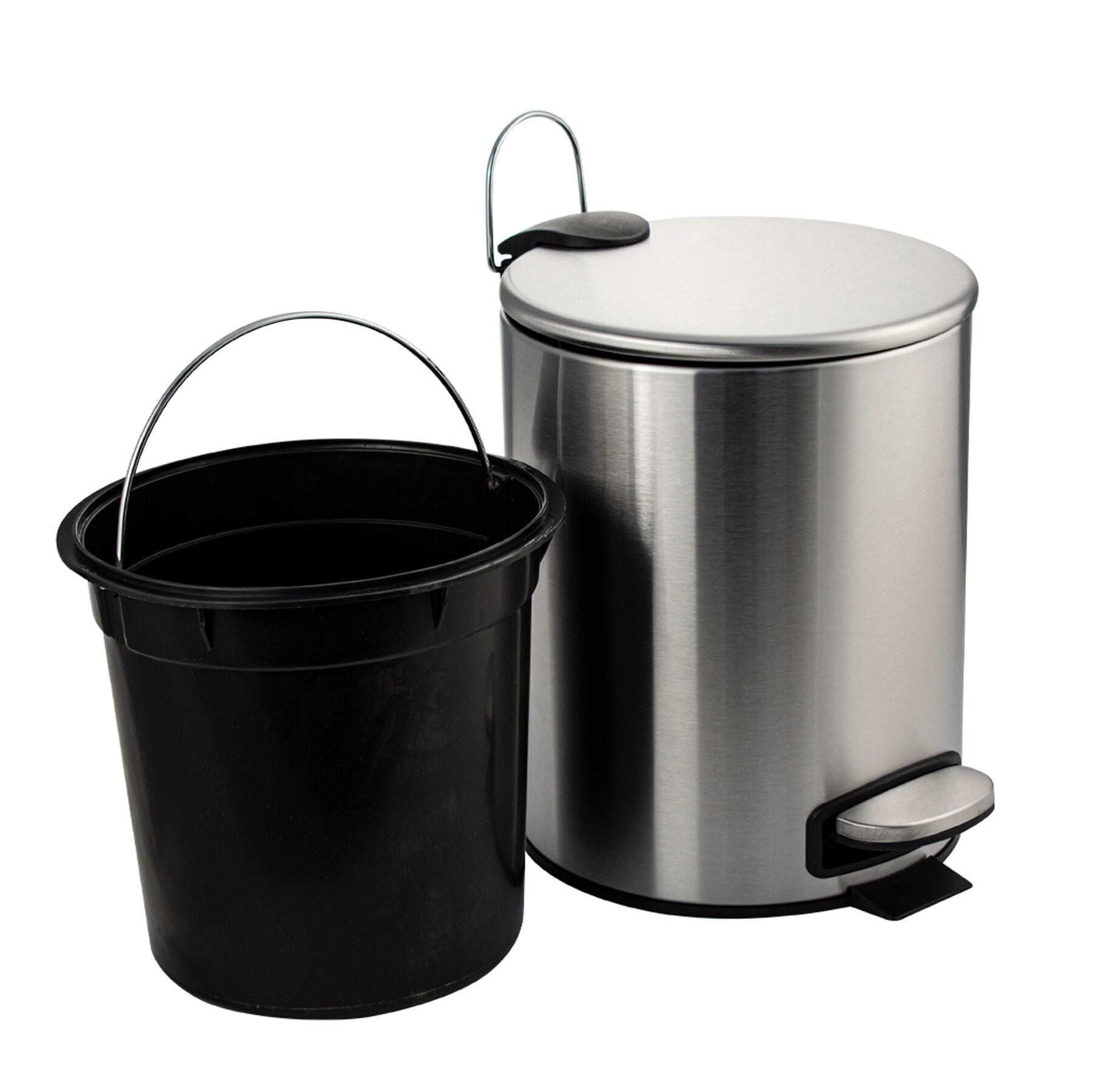 Ведро круглое, 5л, с микролифтом, из нержавеющей стали, с педалью, с плоской крышкой, цвет сатин, санакс 10500