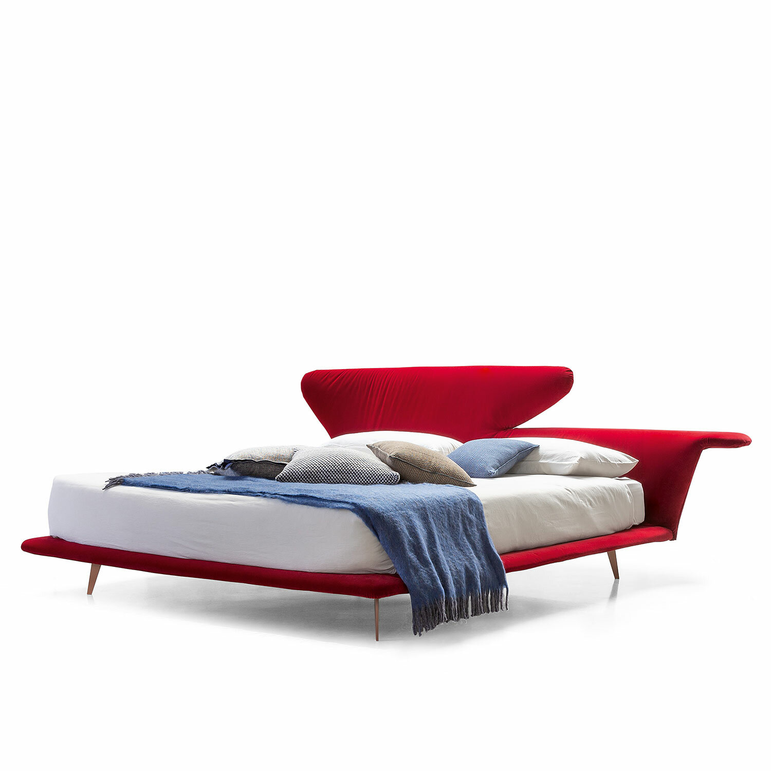 Двуспальная кровать 160х200, с дизайнерским изголовьем в современном стиле, SITDOWN, "Корнелия", ткань, красный
