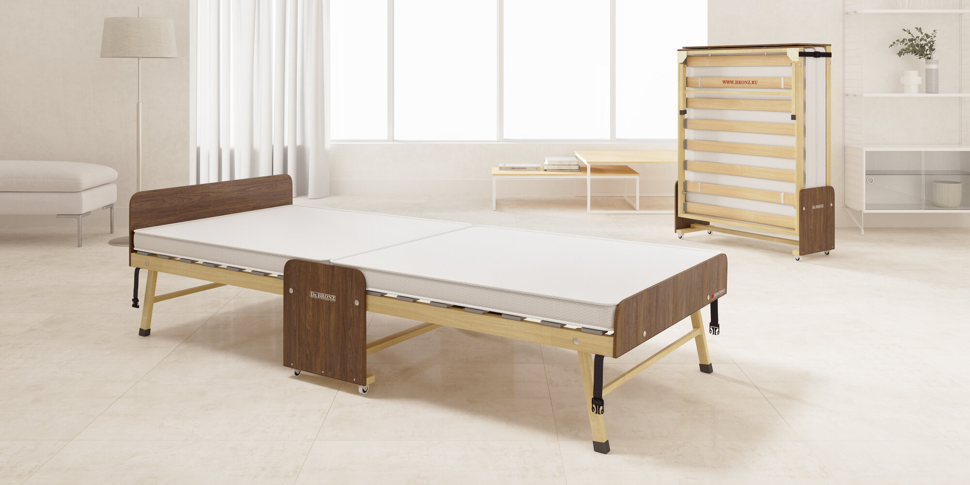 фото Усиленная деревянная Раскладушка LUX Dr.Bronz (Ортопедическая кровать раскладная) 80х190 Основа сна