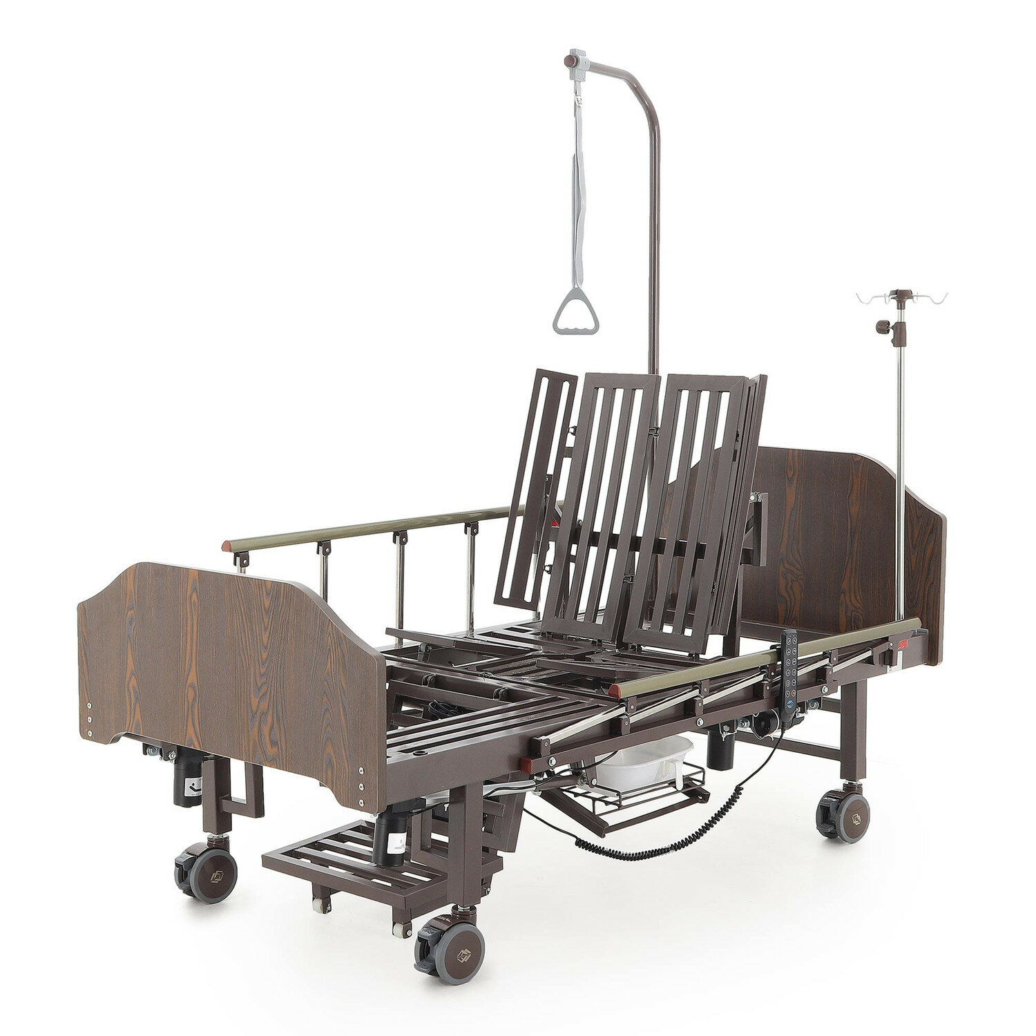 Кровать электрическая функциональная для лежащих больных YG-3 (МosMed) коричневая с функцией кардио-кресла, туалетным устройством и переворачивания