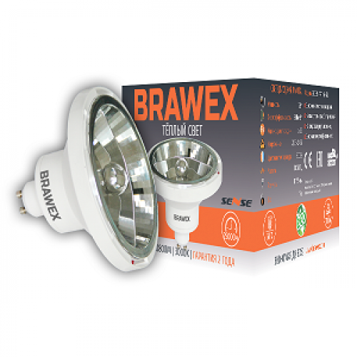 Лампа светодиодная LED GU10 12W AR111 3000K BRAWEX