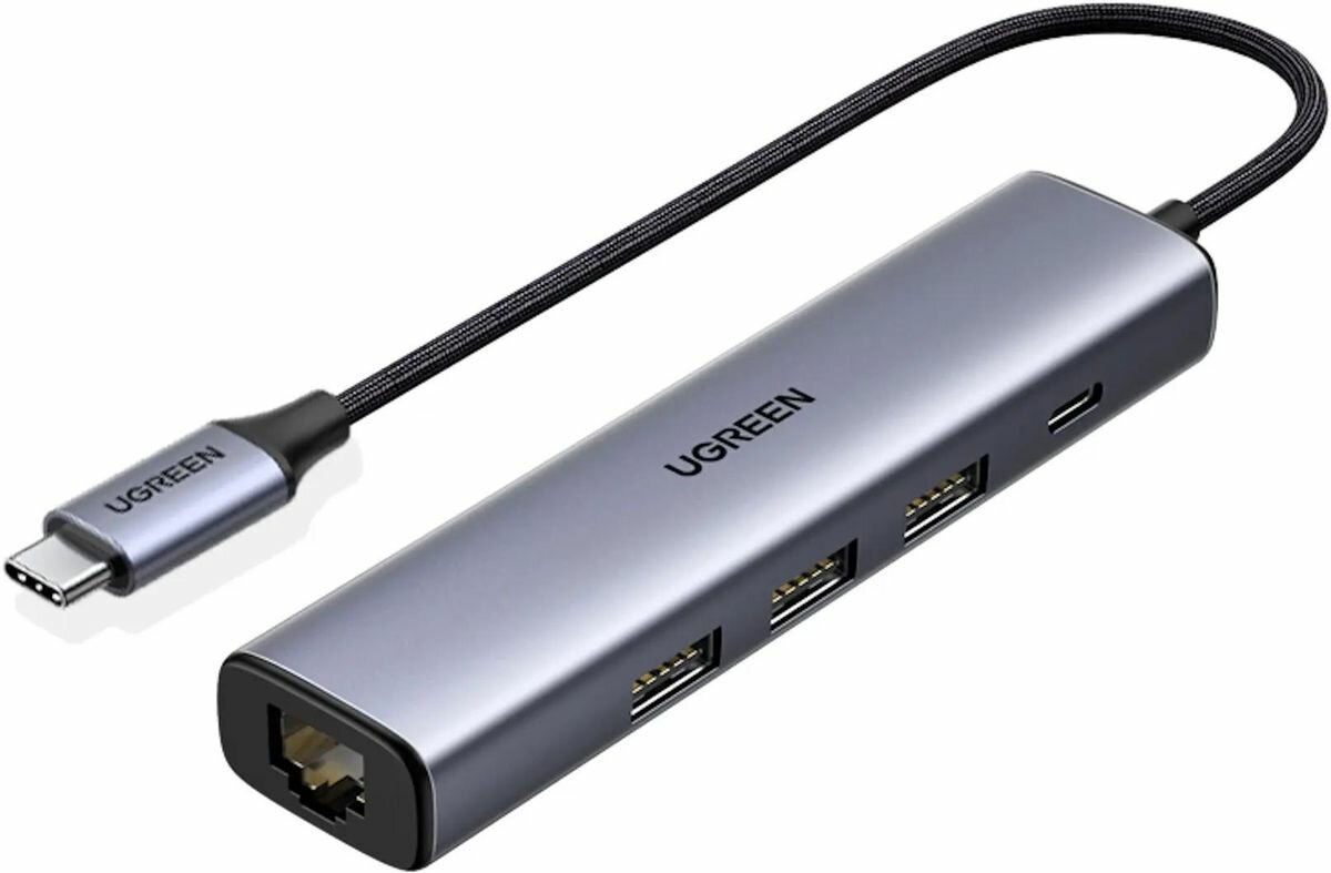 Концентратор UGREEN 60600 USB-C / 3*USB3.0 Hub+RJ45 (1000M) without power port, серый - фото №18