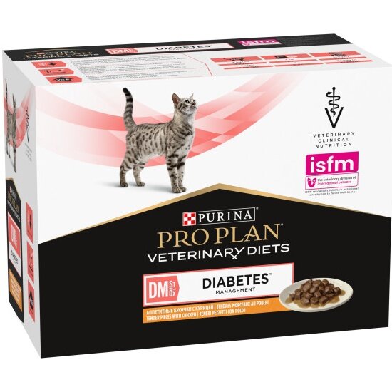 Корм влажный для взрослых кошек Pro Plan Veterinary Diets DM ST/OX Diabetes Management при сахарном диабете, с курицей в соусе 10шт.*85 г