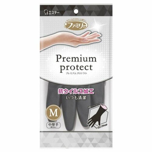 FAMILY PREMIUM PROTECT Виниловые перчатки средней толщины размер М, с напылением на внутренней поверхности черно-розовые, 1 пара