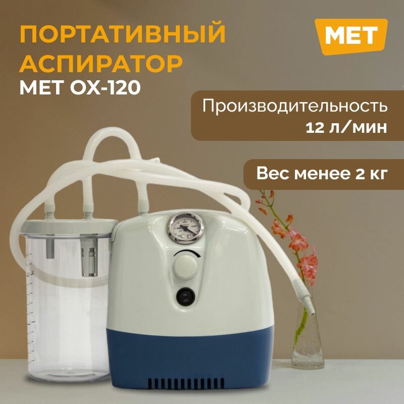 Аспиратор портативный, предназначенный для аспирации мокроты MET ОХ-120 с низким уровнем шума, электрический отсасыватель