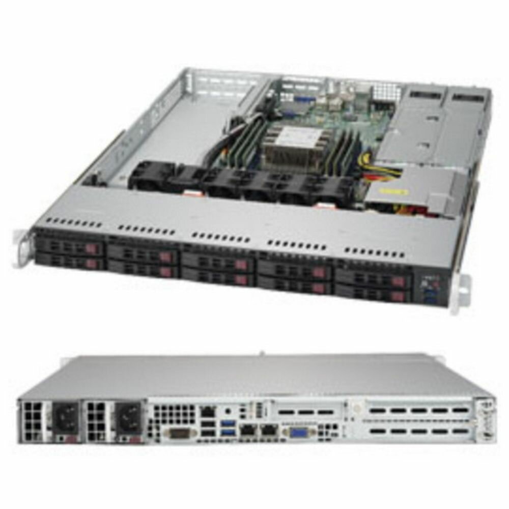 SuperMicro Платформа системного блока SuperMicro SYS-1019P-WTR 1U, 1xLGA3647, iC622, 6xDDR4, up to 10x2.5 (2xNVMe), SATA Onbd, 2x10GbE, 2x PCIEx16, 1x PCIEx8, 2x500W (CSE-116AC2-R504WB, X11SPW-TF) SYS-1019P-WTR