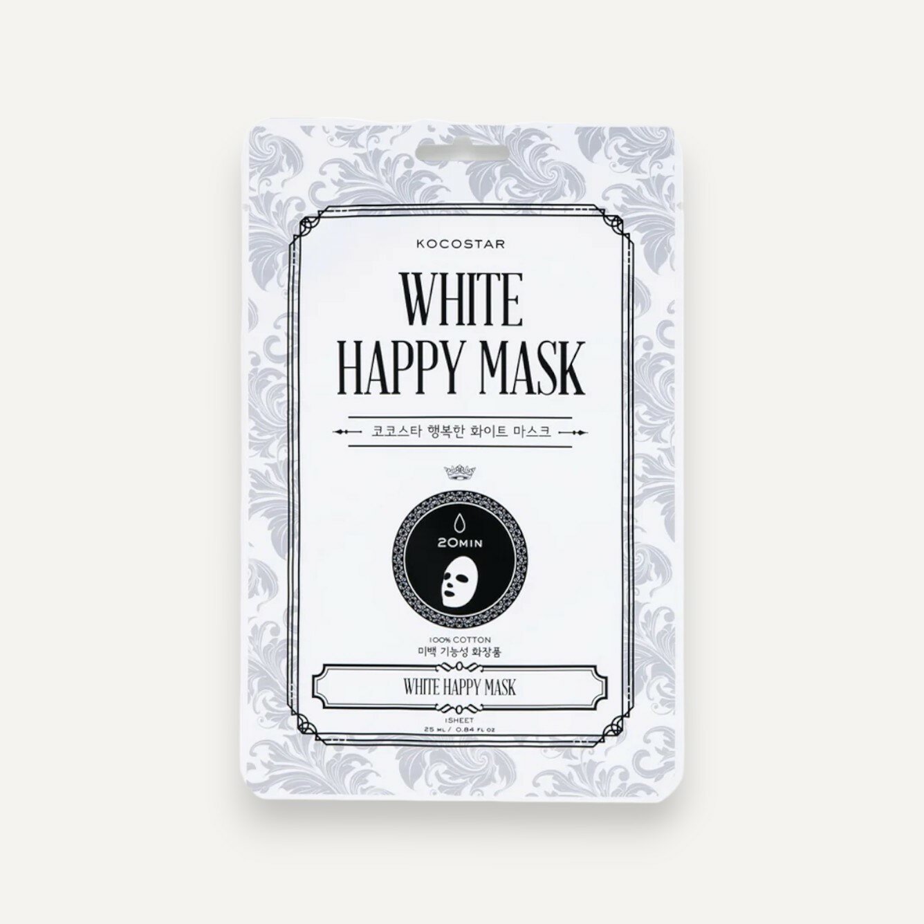 KOCOSTAR WHITE HAPPY MASK Тканевая маска для лица с ниацинамидом и экстрактом рисовых отрубей 23мл