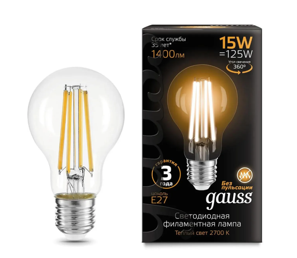 Лампа LED GAUSS E27, груша, 15Вт, 102902115