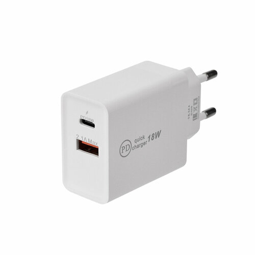 Сетевое зарядное устройство для iPhone/iPad Type-C + USB 3.0 с Quick charge, белое Rexant 16-0278 (68 шт.) сетевое зарядное устройство usb rexant 2xusb usb type с quick charge