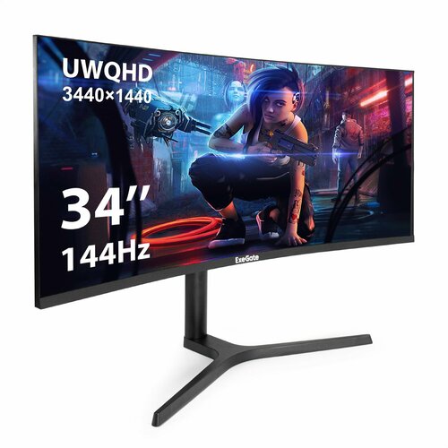 Монитор изогнутый игровой 144 Гц 34 ExeGate Combat EC3407TA VA Curved R1800 LED Grade A Flicker-free FreeSync Low Blue Light кабель DP 15м VESA100 регулировка высоты вращения наклона EX296284RUS 32170₽