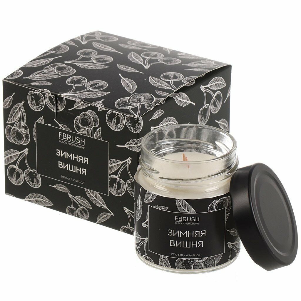 Свеча ароматизированная  в стакане  Fbrush  Зимняя вишня  соевая  Black Aroma Home  200 мл  SSB200 10