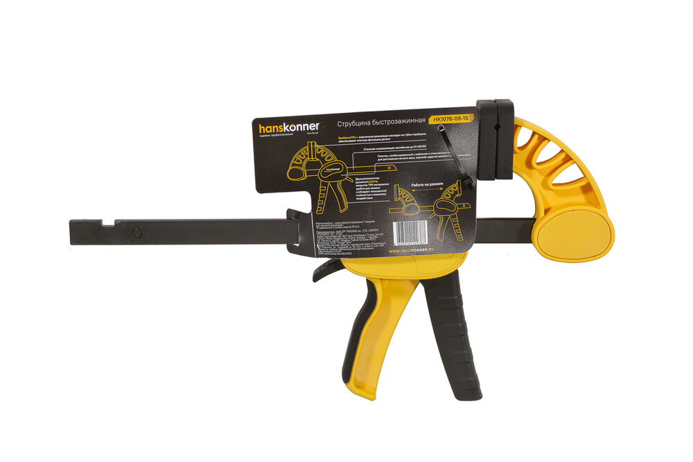 Изображение Струбцина быстрозажимная, 150мм, 180-200кгс, сжим-разжим, hanskonner