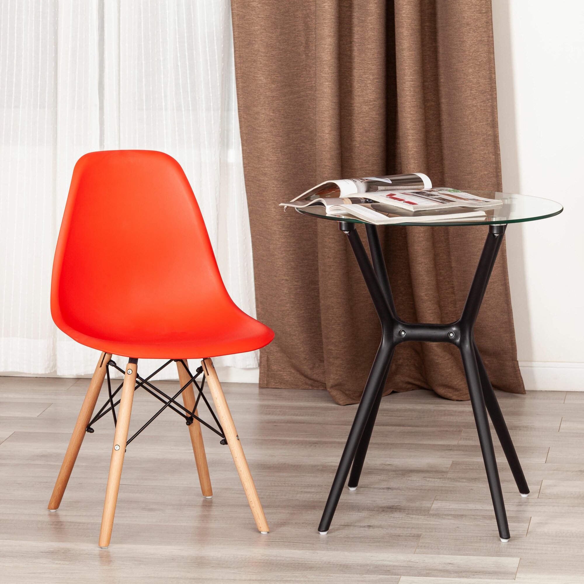 Стул Tetchair CINDY (EAMES) (mod. 1801) / 1 шт. в упаковке дерево бук/металл/сиденье пластик, 45x51x82 см, Red (красный)