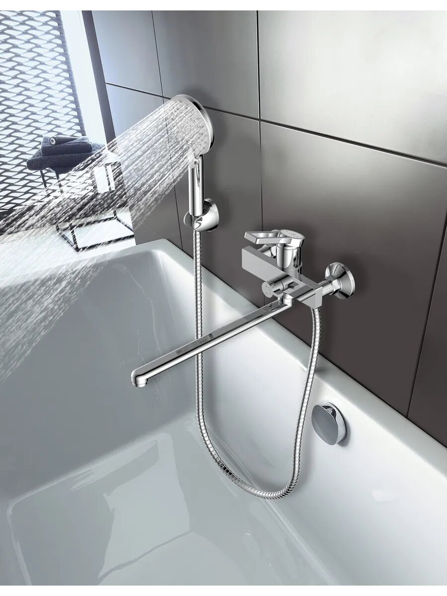 Смеситель Diadonna, для ванны, с душем, латунь, однорычажный, гибкий шланг 1500мм