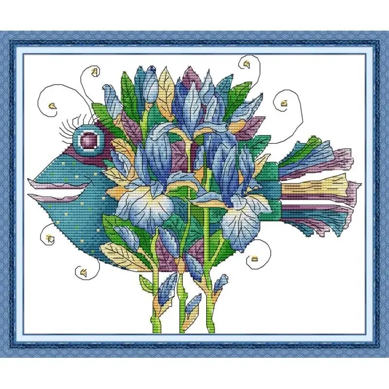 Набор для вышивки крестом Joy Sunday "Ежик и рыба", 14CT/16CT, DA483, 14CT Printed Canvas