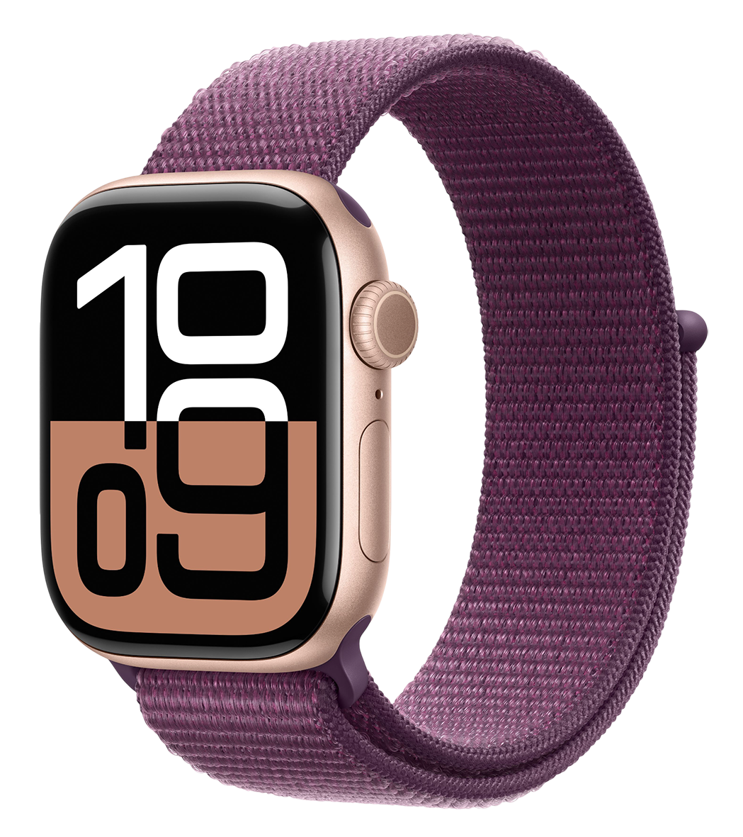 Apple Watch Series 10 GPS 42mm Aluminium Case with Rose Gold/Plum Sport Loop (MWWK3)