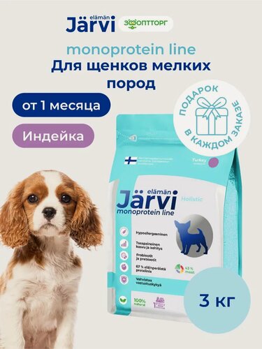 Изображение товара Сухой корм Jarvi Monoprotein line гипоаллергенный holistic для щенков мелких пород с индейкой, 3 кг