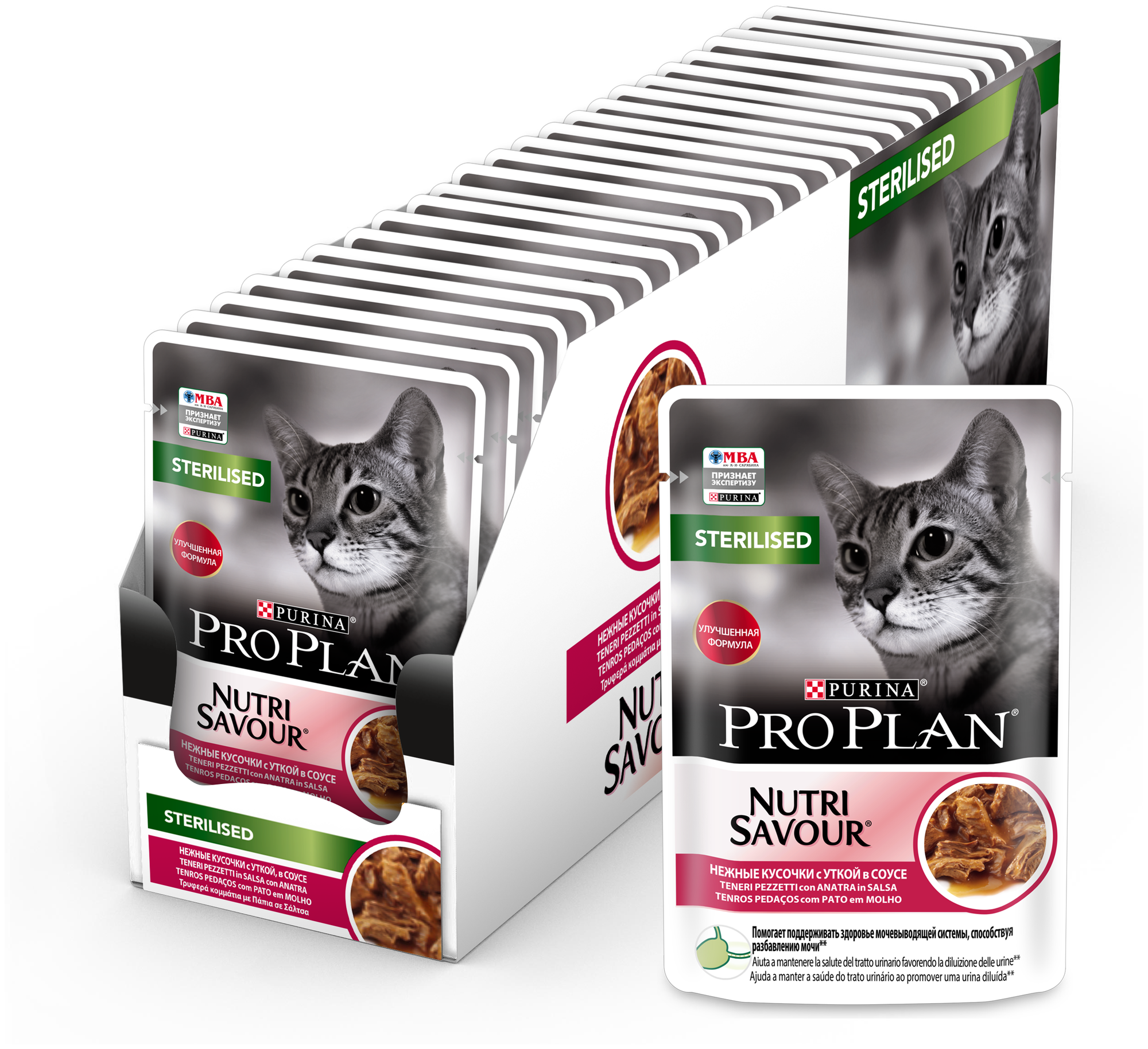 Влажный корм для стерилизованных кошек Purina Pro Plan Sterilised Nutri Savour Adult Duck, с уткой, 24 шт. х 85 г (кусочки в соусе)