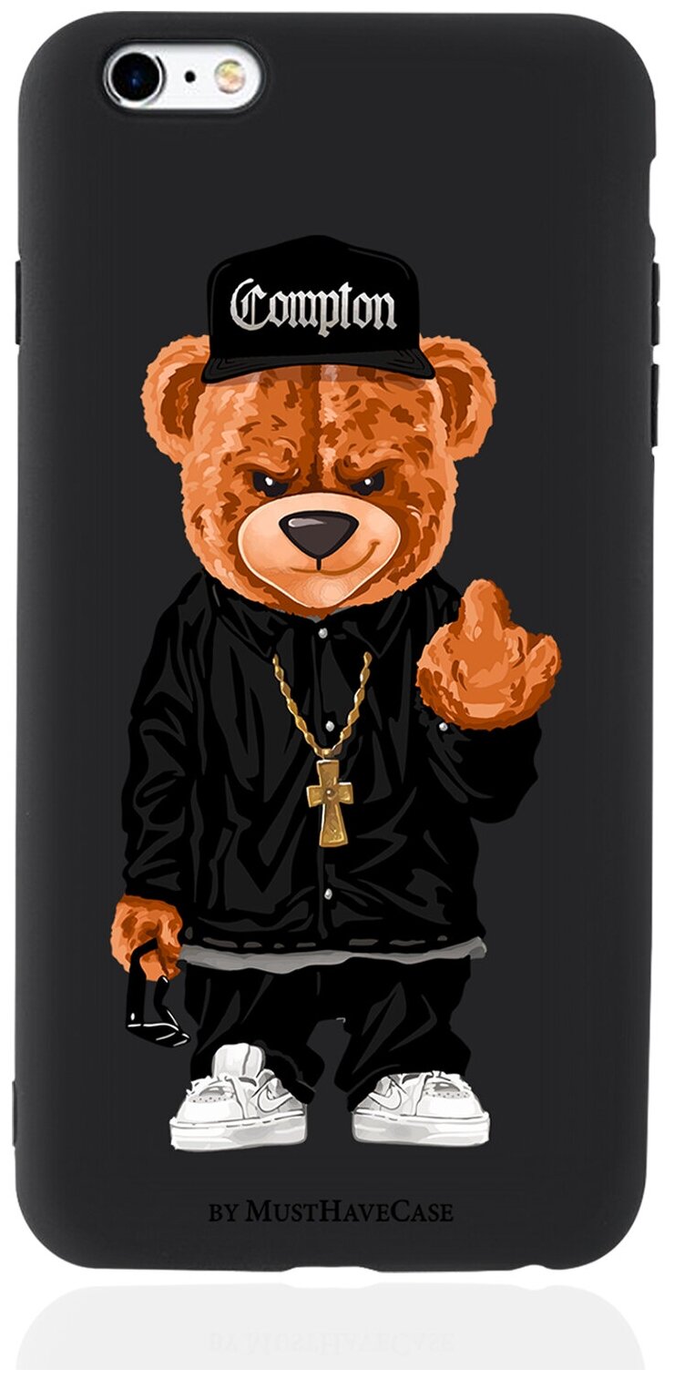 Черный силиконовый чехол для iPhone 6+/6s+ Мишка Compton