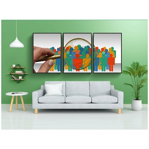 фото Набор модулных постеров для интерьера "человек, люди, увеличительное стекло" 60x90 см. в тубусе, без рамки lotsprints