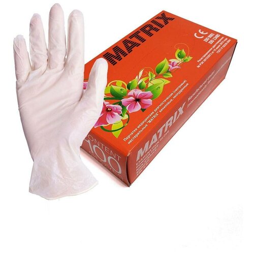 Виниловые белые перчатки MATRIX L