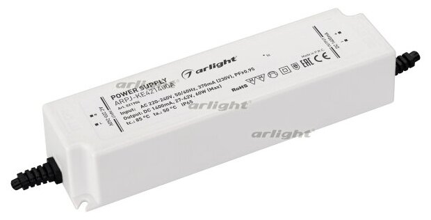 Блок питания ARPJ-KE421400A (60W, 1400mA, PFC) (Arlight, IP65 Пластик, 5 лет)