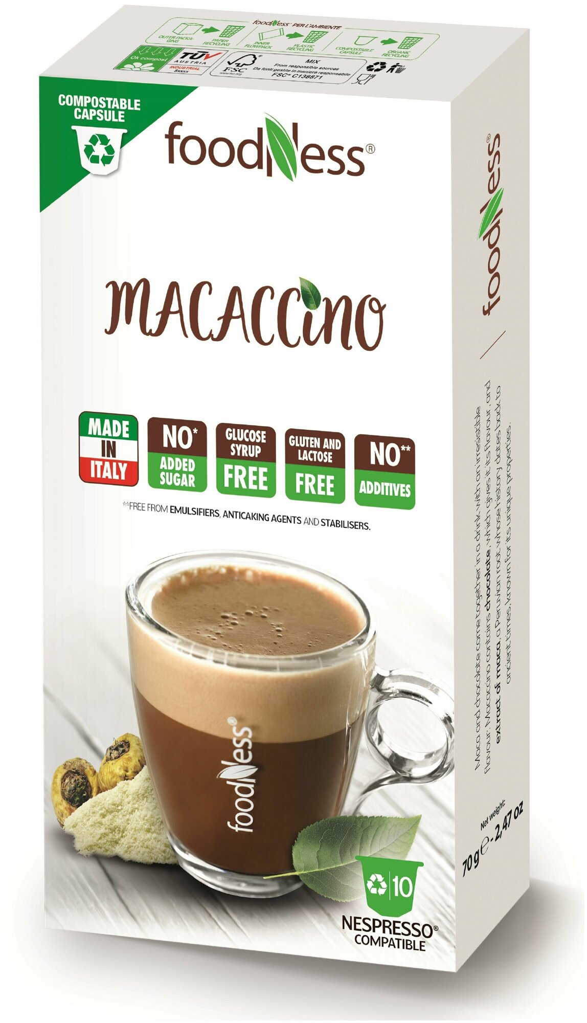 велнес-напиток FOODNESS Macaccino with Maca "Моккачино с перуанской макой" в капсулах Nespresso 10шт. - фотография № 1