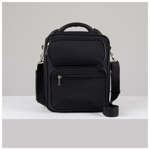 фото Зфтс сумка мужская, 2 отдела на молниях, 2 наружных кармана, длинный ремень, цвет чёрный