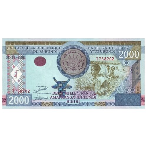 Бурунди 2000 франков 2008 г «Сбор урожая» UNC бурунди 5000 франков 2008 г порт бужумбура на озере танганьика unc мал