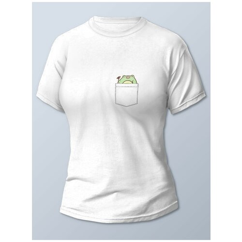 фото Футболка женская белая разное карман (кермит, лягушка в кармане) - 21893 brut-shop