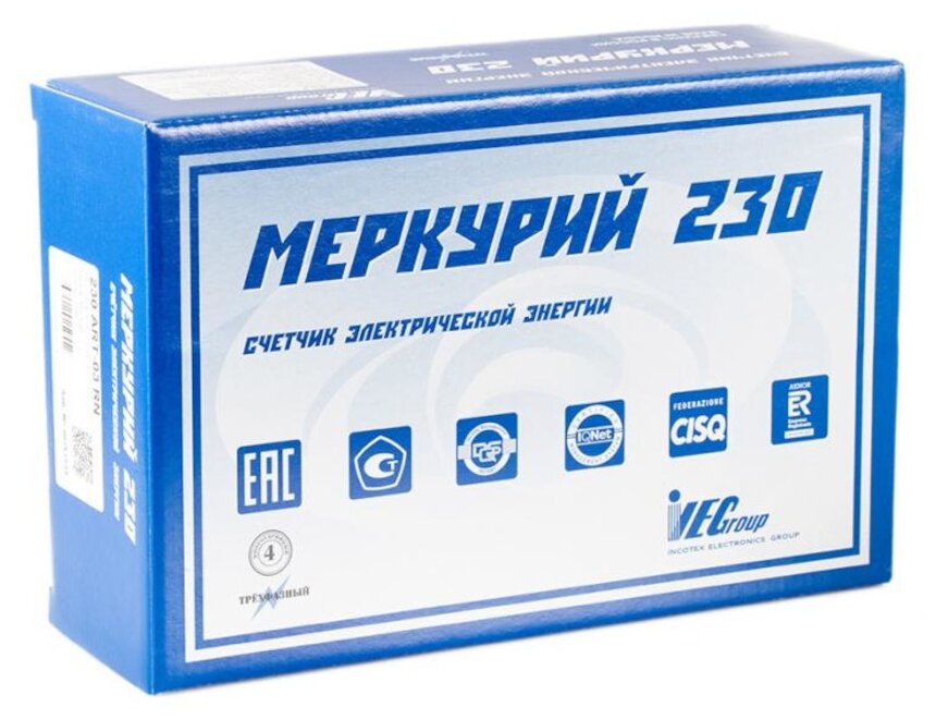 Электросчетчик Меркурий 230 AR-01 R 3*230/400В; 5(60)А; кл. т. 1,0/2,0; 1 тариф; RS485; ЖКИ; 3 винта - фотография № 4