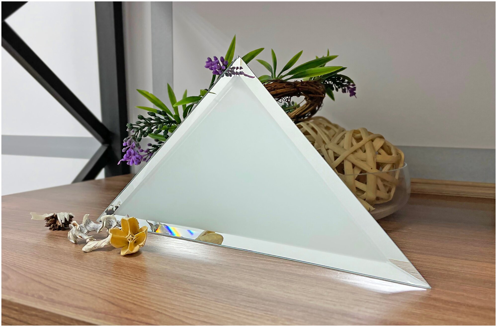 Зеркальная плитка ДСТ, панно на стену, треугольник серебро матовое, 5 шт. 15х15 см. - фотография № 2