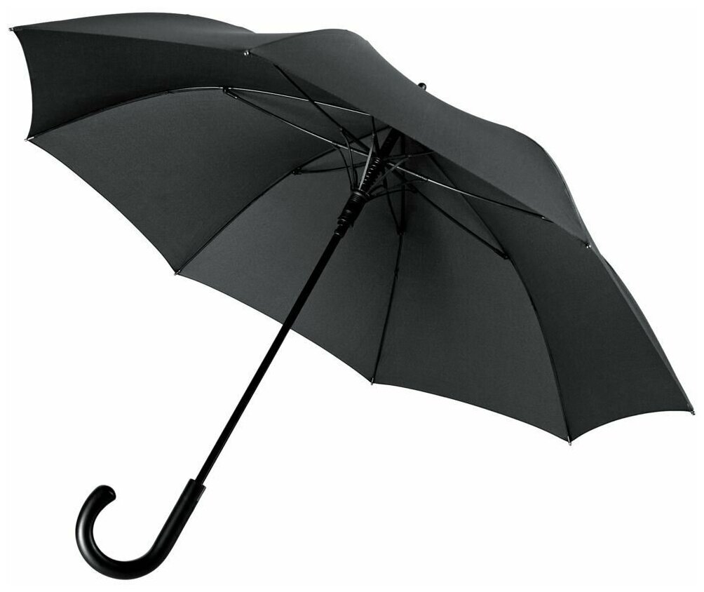 Зонт-трость Alessio, черный, длина 82 см, диаметр купола 104 см; чехол: 8х60 см, купол - эпонж, 190T; ручка - пластик; каркас - металл, стеклопластик
