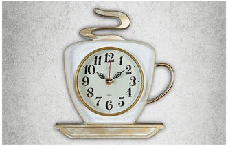 Часы настенные в форме чашки Рубин Классика корпус цвета слоновой кости для кухни с плавным ходом высота 25 см