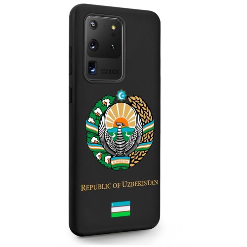 Черный силиконовый чехол SignumCase для Samsung Galaxy S20 Ultra Герб Узбекистана для Самсунг Галакси C20 Ультра