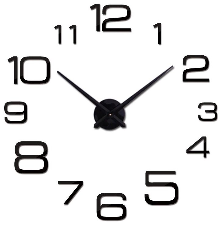 Большие настенные 3D часы MIRRON 80 A-Ч/Кварцевый бесшумный механизм/Часы конструктор/Часы наклейка/80 см/Чёрный глянцевый цвет