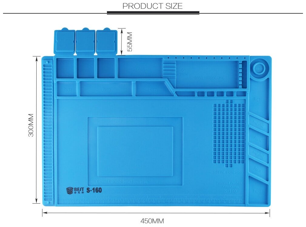 Резиновый коврик для работы с телефонамипланшетами с магнитными ячейками для мелких деталей 452х292 1776₽