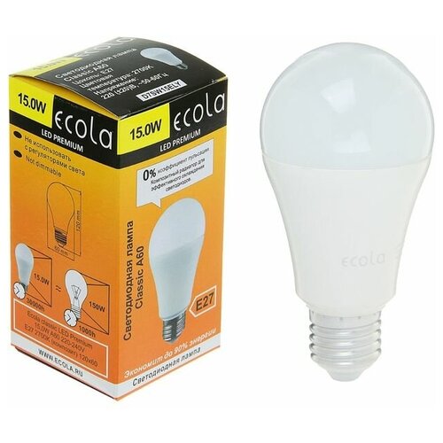 Лампа светодиодная Ecola classic Premium, Е27, А60, 15 Вт, 2700 К, 120х60 мм,